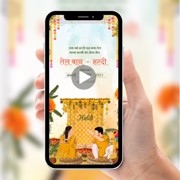 Craft Divine Haldi Invitations 🕉️ | Infuse enchantment into your Hindu haldi ceremony with our exquisite digital video invites. Let elegance and joy grace your auspicious occasion!